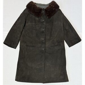 HIGHLANDER - Women's Vintage Brown Suede Coat Jacket Mink Collar - Size 8